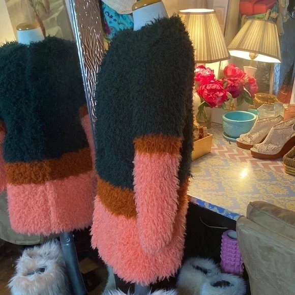 🌹Shrimps🌹 Vintage Faux Fur Colourblock Coat - Picture 4 of 12